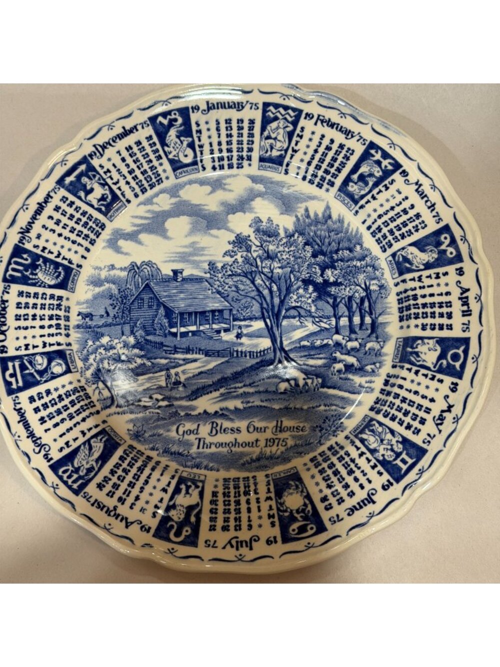 Alfred Meakin 1975 Bless Our House Horoscope Plate Blue Collectible England 9"